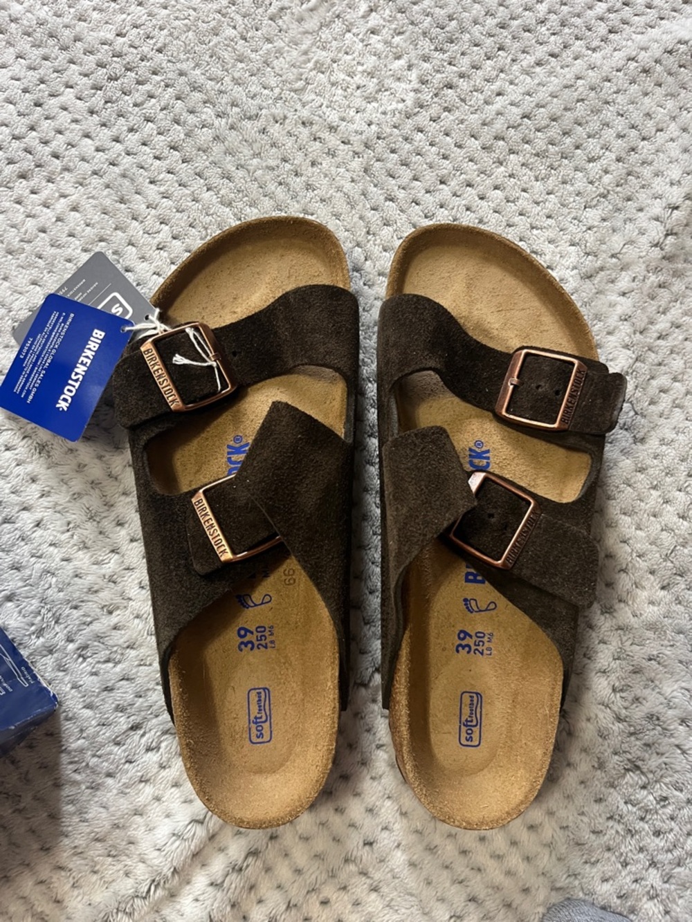 Birkenstock Arizona Moccasin Suede Sandals in Dark Brown with Copper Buckles NWT - Picture 5 of 8